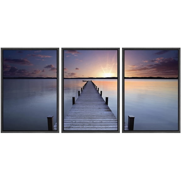 wall26 Framed Canvas Print Wall Art Set Pier Extends Into Calm Sunset Ocean Nature Wilderness Photography Modern Art Southwest Scenic Colorful Ultra for Living Room, Bedroom, Office - 16"x24&quo