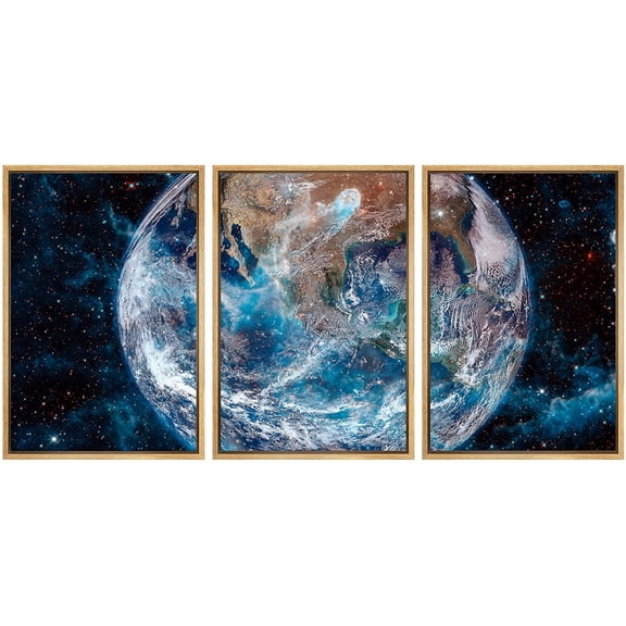 wall26 Framed Canvas Print Wall Art Set Planet Earth Star Solar System Astronomy & Space Nature Digital Art Sci-Fi & Fantasy Decorative Landscape for Living Room, Bedroom, Office - 24"x3