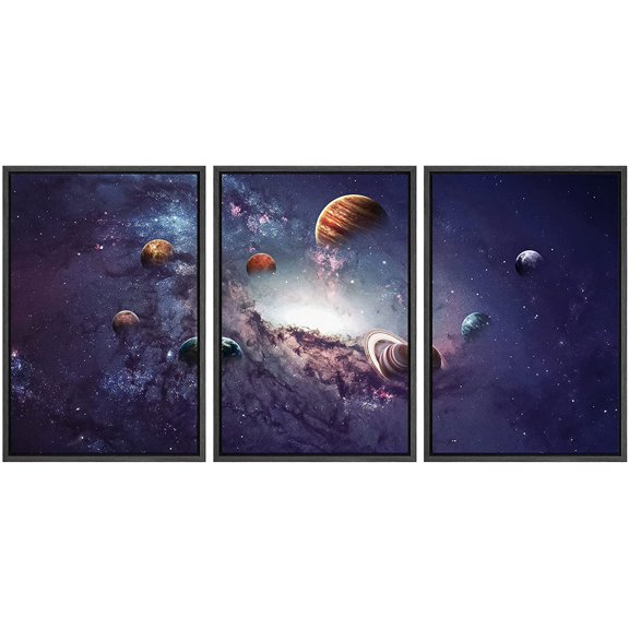 wall26 Framed Canvas Print Wall Art Set Planets in Spiral Purple Solar System Astronomy & Space Skyline Digital Art Realism Rustic Colorful for Living Room, Bedroom, Office - 24"x36"x3