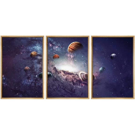 wall26 Framed Canvas Print Wall Art Set Planets in Spiral Purple Solar System Astronomy & Space Skyline Digital Art Realism Rustic Colorful for Living Room, Bedroom, Office - 16"x24"x3