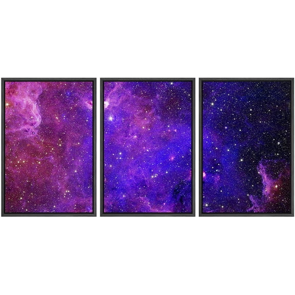 wall26 Framed Canvas Print Wall Art Set Purple Galaxy with Stars in Space Fantasy &amp; Sci-Fi Sky Digital Art Pop Art Rustic Landscape Colorful Ultra for Living Room, Bedroom, Office - 16"x24&q
