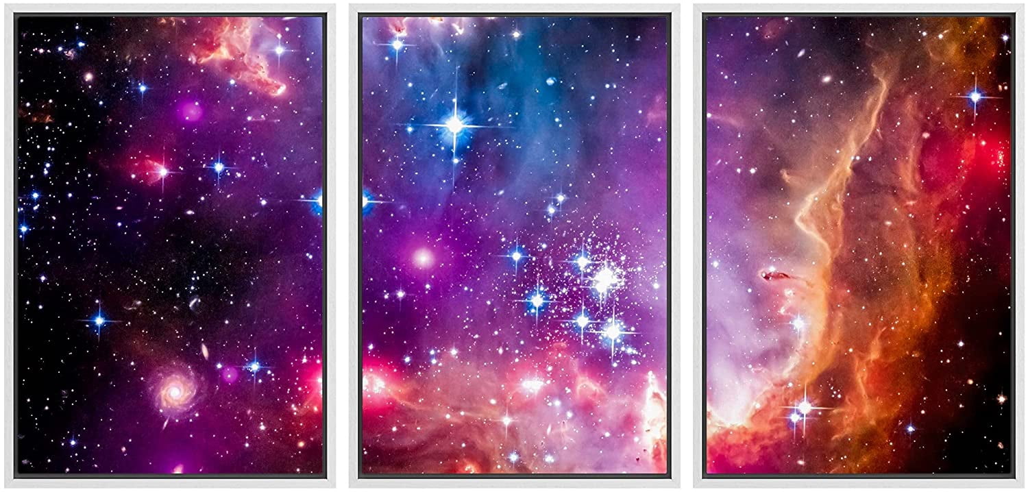 シンバ 　　　CELLTER GALAXY ＆ GALAXY FRAME wall26 Framed Canvas Print Wall Art Set Purple, Orange & Blue
