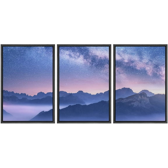 wall26 Framed Canvas Print Wall Art Set Purple Pastel Milky Way Mountain Astronomy &amp; Space Nature Digital Art Sci-Fi Fantasy Decorative Landscape for Living Room, Bedroom, Office - 16"x24&qu
