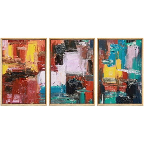 wall26 Framed Canvas Print Wall Art Set Rainbow Paint Smudge Color Blocks Abstract Shapes Illustrations Modern Art Bohemian Multicolor Ultra for Living Room, Bedroom, Office - 16"x24"x3 Nat