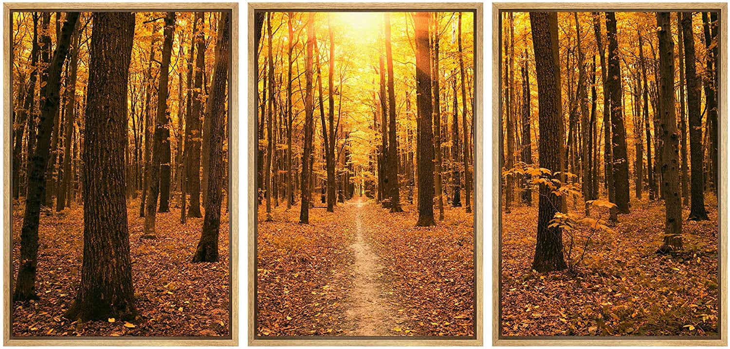 wall26 Framed Canvas Print Wall Art Set Red & Orange Autumn Tree Forest ...