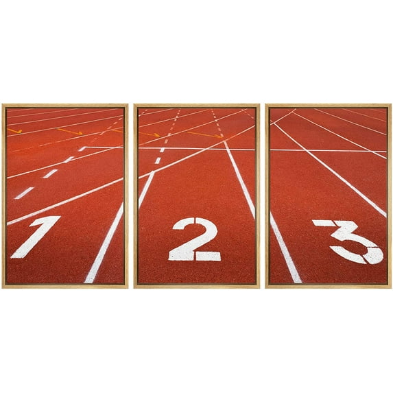 wall26 Framed Canvas Print Wall Art Set Red & White Track and Field Lanes Sports Athletes Photography Realism Chic Scenic Colorful Ultra for Living Room, Bedroom, Office - 16"x24"x3 NAT