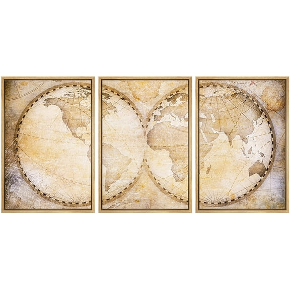 wall26 Framed Canvas Print Wall Art Set Retro Vintage Antique Globe Style Map Global Country Illustrations Modern Art International Educational for Living Room, Bedroom, Office - 24"x36"x3