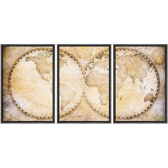 wall26 Framed Canvas Print Wall Art Set Retro Vintage Antique Globe Style Map Global Country Illustrations Modern Art International Educational for Living Room, Bedroom, Office - 24"x36"x3