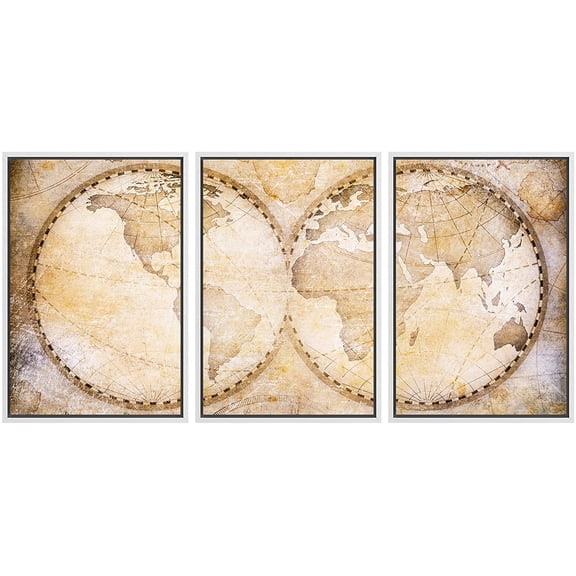 wall26 Framed Canvas Print Wall Art Set Retro Vintage Antique Globe Style Map Global Country Illustrations Modern Art International Educational for Living Room, Bedroom, Office - 24"x36"x3