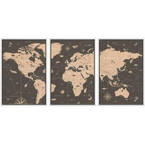 wall26 Framed Canvas Print Wall Art Set Retro Vintage Antique Sepia World Map Global Country Illustrations Modern Art International Educational for Living Room, Bedroom, Office - 16"x24"x3