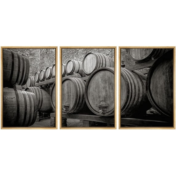wall26 Framed Canvas Print Wall Art Set Retro Vintage Black White Wine Barrels Drinks &amp; Cocktails Food Photography Realism Decorative Contemporary for Living Room, Bedroom, Office - 24"x36&q