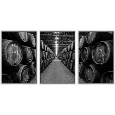 wall26 Framed Canvas Print Wall Art Set Retro Vintage Black &amp; White Wine Barrels Drinks &amp; Cocktails Food Photography Realism Decorative Rustic for Living Room, Bedroom, Office - 16&quot;x24&q