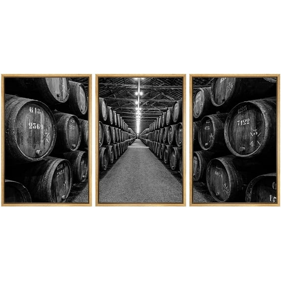 wall26 Framed Canvas Print Wall Art Set Retro Vintage Black & White Wine Barrels Drinks & Cocktails Food Photography Realism Decorative Rustic for Living Room, Bedroom, Office - 16"x24&q