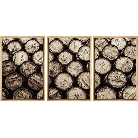 wall26 Framed Canvas Print Wall Art Set Retro Vintage Sepia Oak Wine Barrels Drinks & Cocktails Food Photography Realism Decorative Contemporary for Living Room, Bedroom, Office - 24"x36&quo