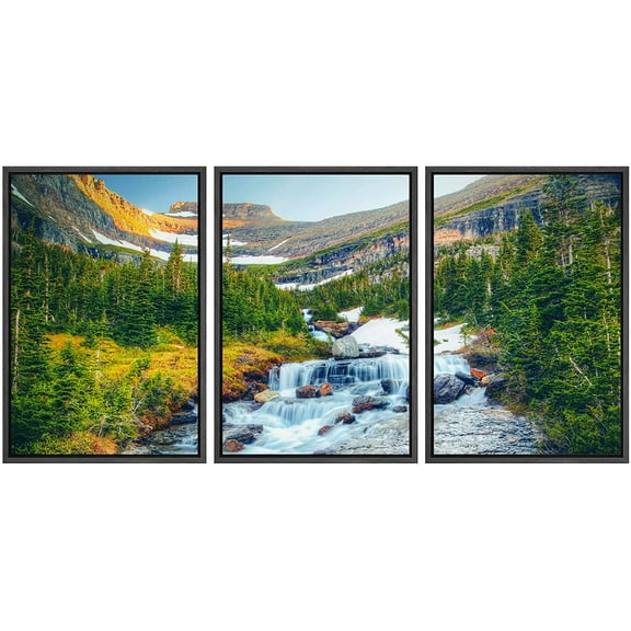 wall26 Framed Canvas Print Wall Art Set River Rapid Forest Mountain Valley Nature Wilderness Photography Realism Decorative Landscape Colorful for Living Room, Bedroom, Office - 16"x24"x3 B