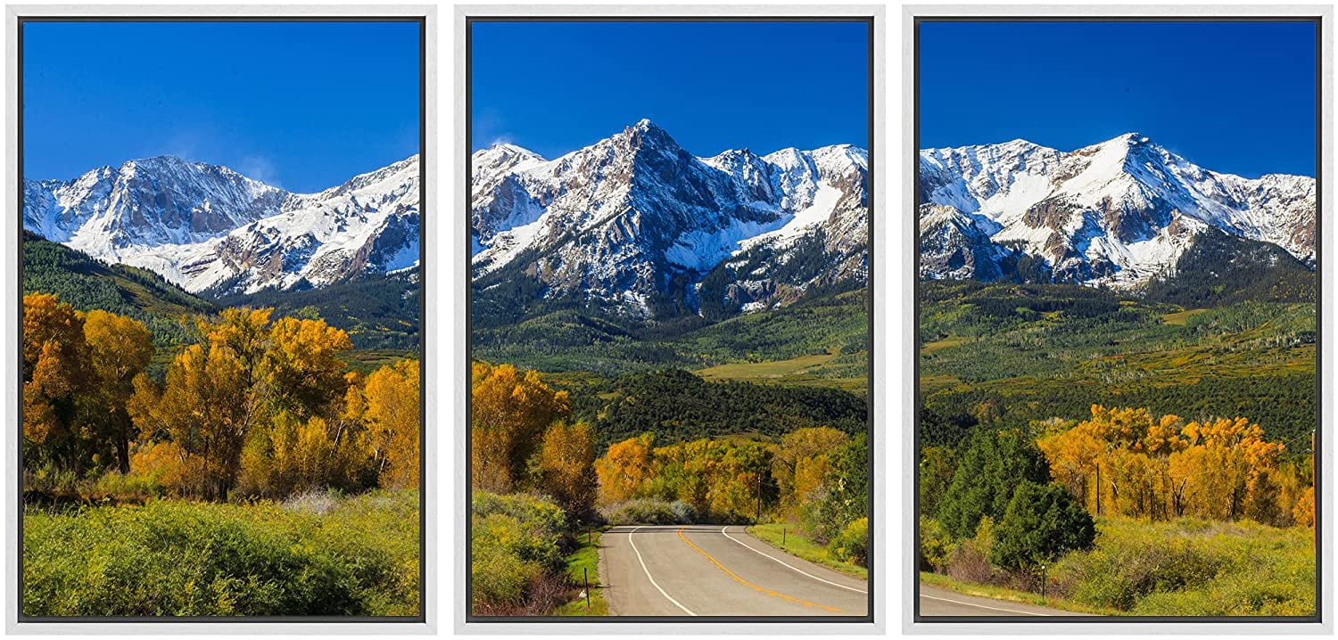 wall26 Framed Canvas Print Wall Art Set Road Through The Snowy Mountain ...