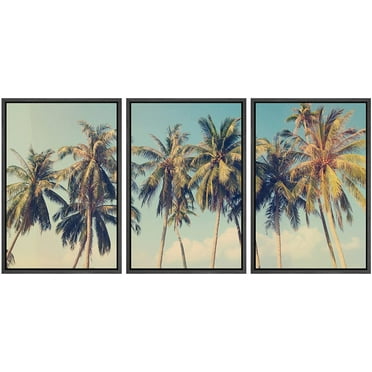 wall26 Framed Canvas Print Wall Art Set Row of California Palm Trees &amp; Blue Sky Nature Wilderness Photography Realism Chic Scenic Relax/Calm for Living Room, Bedroom, Office - 24&quot;x36&quot;x3