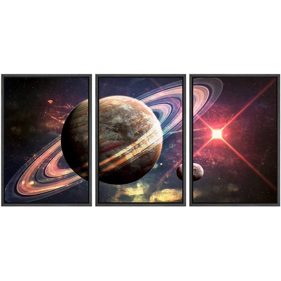wall26 Framed Canvas Print Wall Art Set Saturn Ring Red Star Galaxy Astronomy & Space Nature Digital Art Sci-Fi & Fantasy Decorative Landscape for Living Room, Bedroom, Office - 16"x24&q