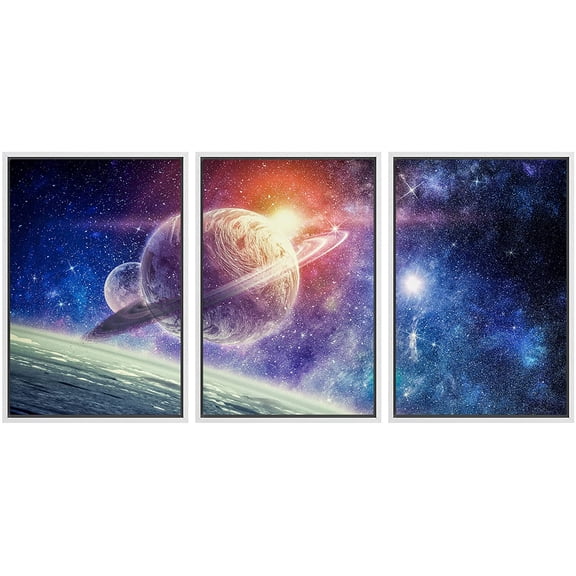 wall26 Framed Canvas Print Wall Art Set Saturn Ring Star Solar Eclipse Astronomy & Space Nature Digital Art Sci-Fi & Fantasy Decorative Landscape for Living Room, Bedroom, Office - 24"x3