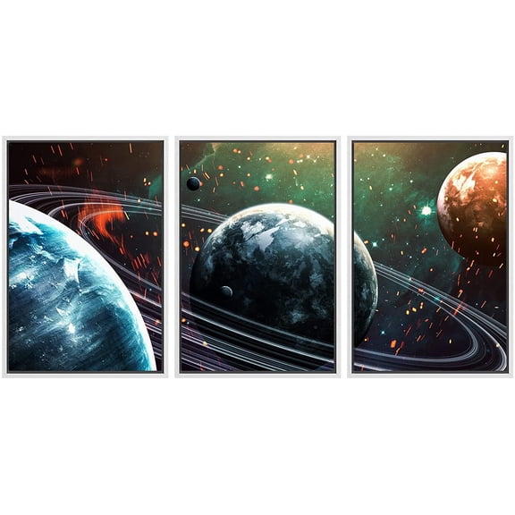 wall26 Framed Canvas Print Wall Art Set Saturn Ring Starlight Galaxy Astronomy & Space Nature Digital Art Sci-Fi & Fantasy Decorative Landscape for Living Room, Bedroom, Office - 16"x24&