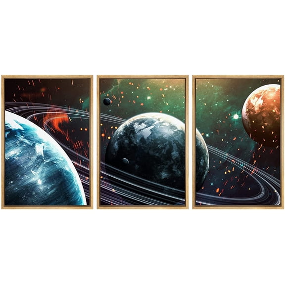 wall26 Framed Canvas Print Wall Art Set Saturn Ring Starlight Galaxy Astronomy & Space Nature Digital Art Sci-Fi & Fantasy Decorative Landscape for Living Room, Bedroom, Office - 16"x24&