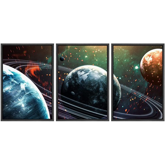 wall26 Framed Canvas Print Wall Art Set Saturn Ring Starlight Galaxy Astronomy & Space Nature Digital Art Sci-Fi & Fantasy Decorative Landscape for Living Room, Bedroom, Office - 16"x24&