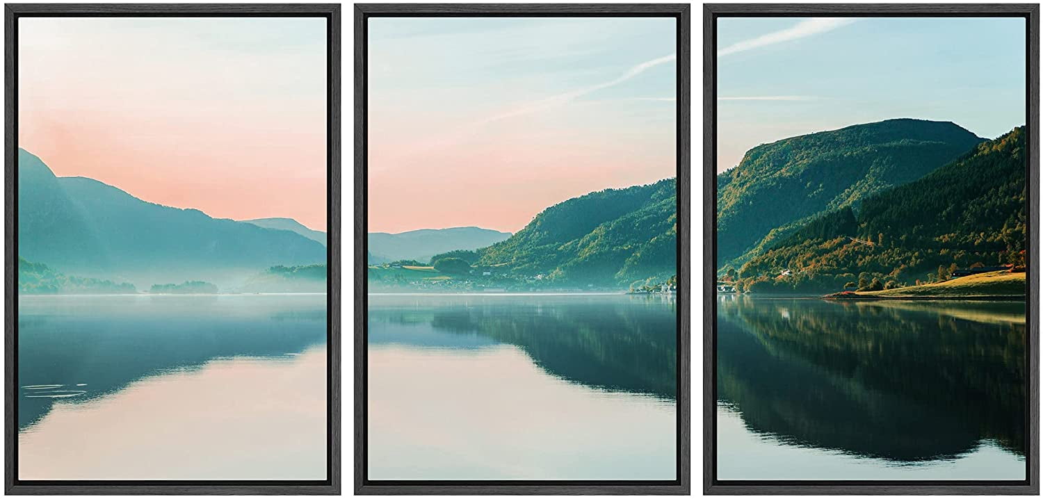 wall26 Framed Canvas Print Wall Art Set Serene Green Mountain Range ...