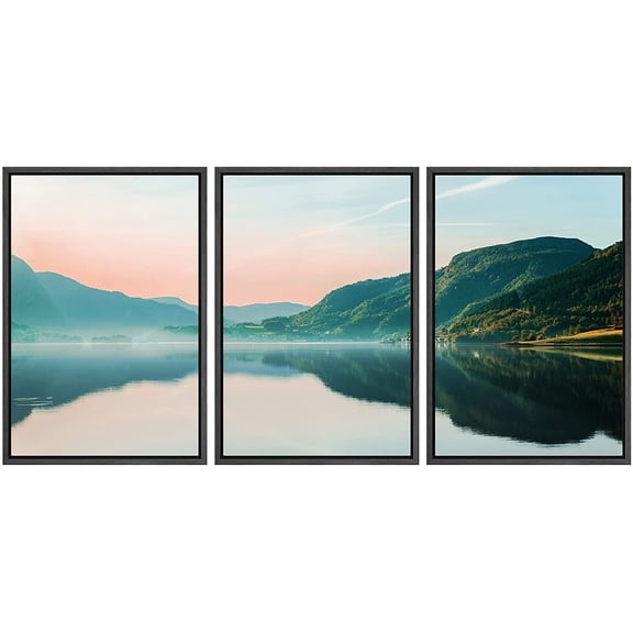wall26 Framed Canvas Print Wall Art Set Serene Green Mountain Range Valley Nature Wilderness Photography Realism Rustic Landscape Colorful Cool for Living Room, Bedroom, Office - 16"x24"x3