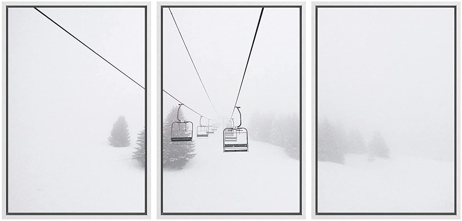 wall26 Framed Canvas Print Wall Art Set Ski Lift on Snowy Winter ...