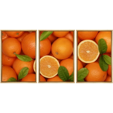wall26 Framed Canvas Print Wall Art Set Sliced Orange Fruit Collage Fruit Dessert Photography Realism Contemporary Scenic Colorful Multicolor for Living Room, Bedroom, Office - 24&quot;x36&quot;x3 NA