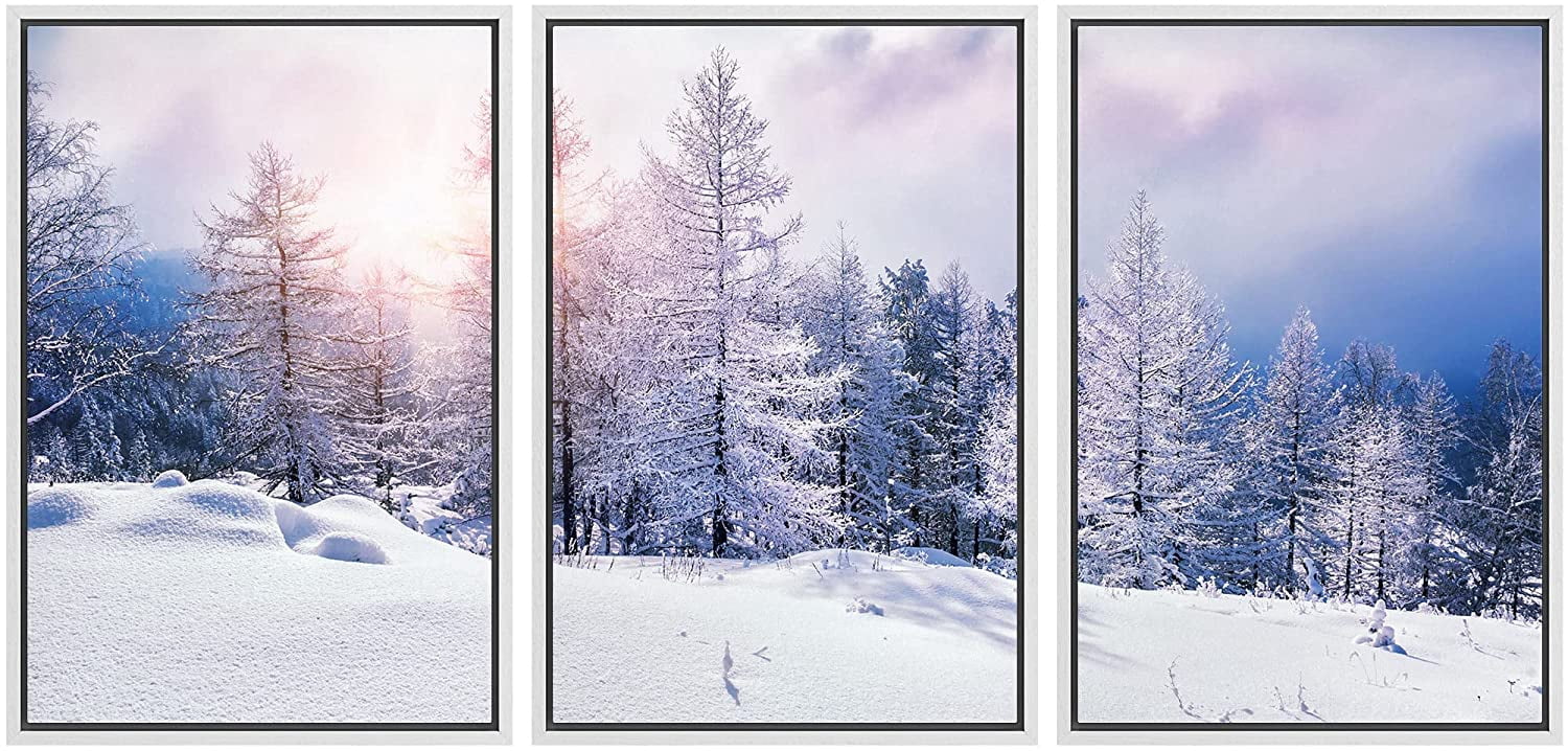 wall26 Framed Canvas Print Wall Art Set Snow Covered Winter Mountain ...