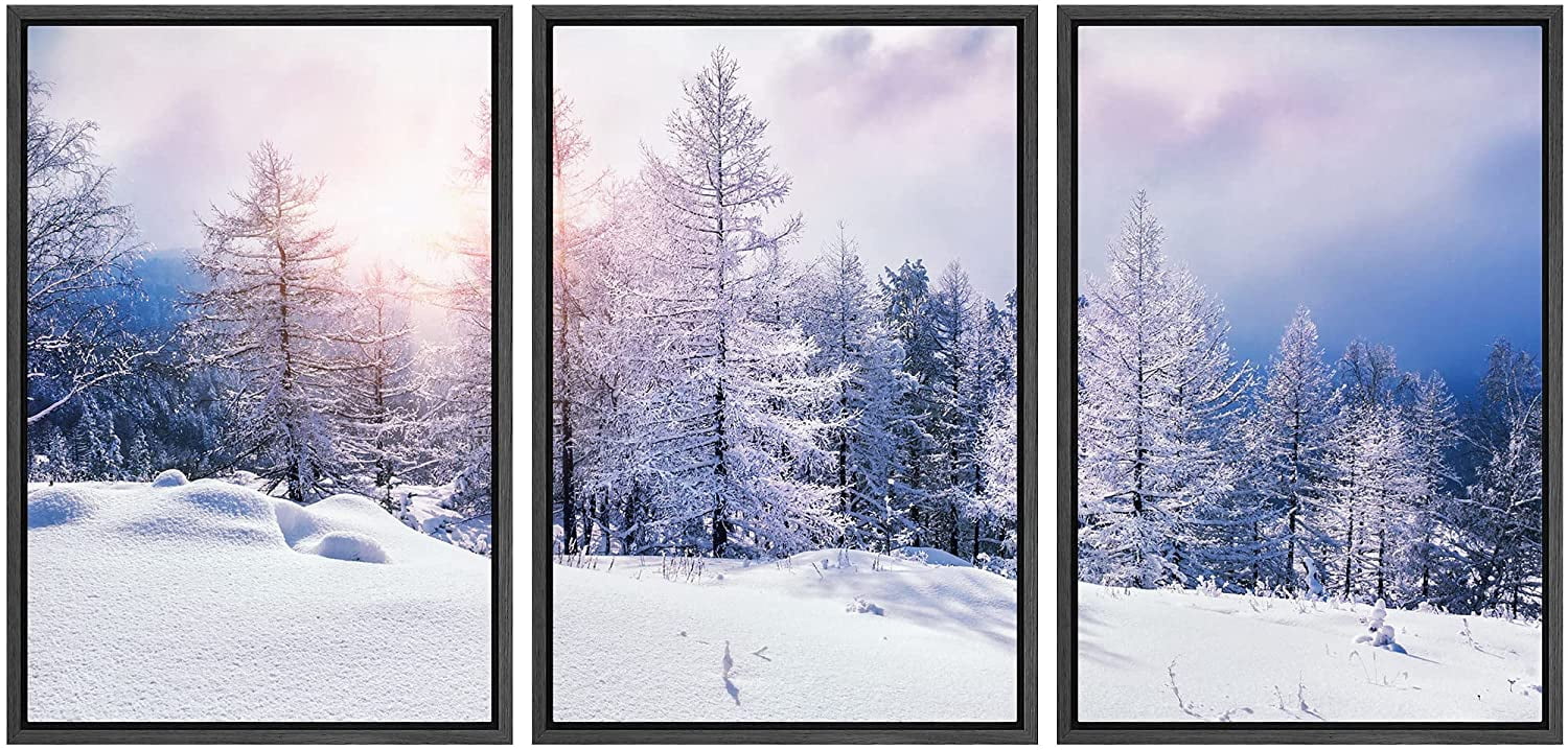 wall26 Framed Canvas Print Wall Art Set Snow Covered Winter Mountain ...