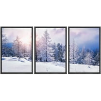 wall26 Framed Canvas Print Wall Art Set Snow Covered Winter Mountain Forest at Dawn Nature Wilderness Photography Realism Rustic Colorful Multicolor for Living Room, Bedroom, Office - 16"x24&quo