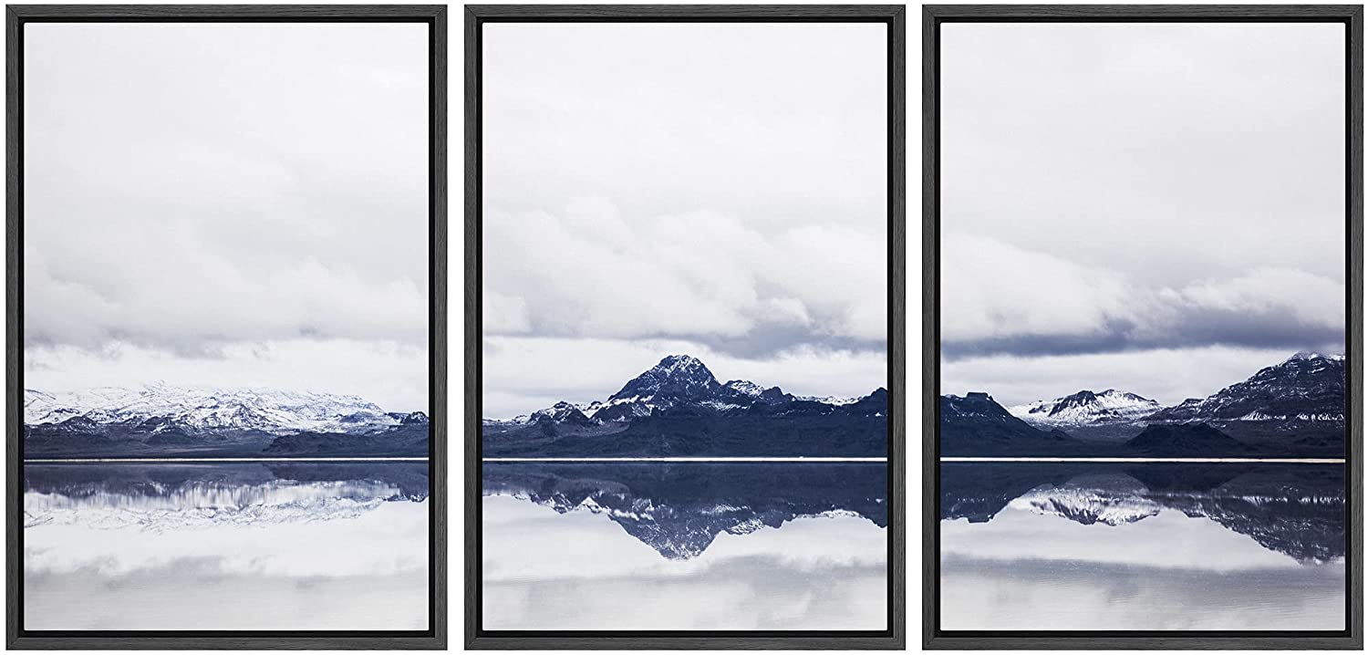 wall26 Framed Canvas Print Wall Art Set Snowy Mountain with Lake ...