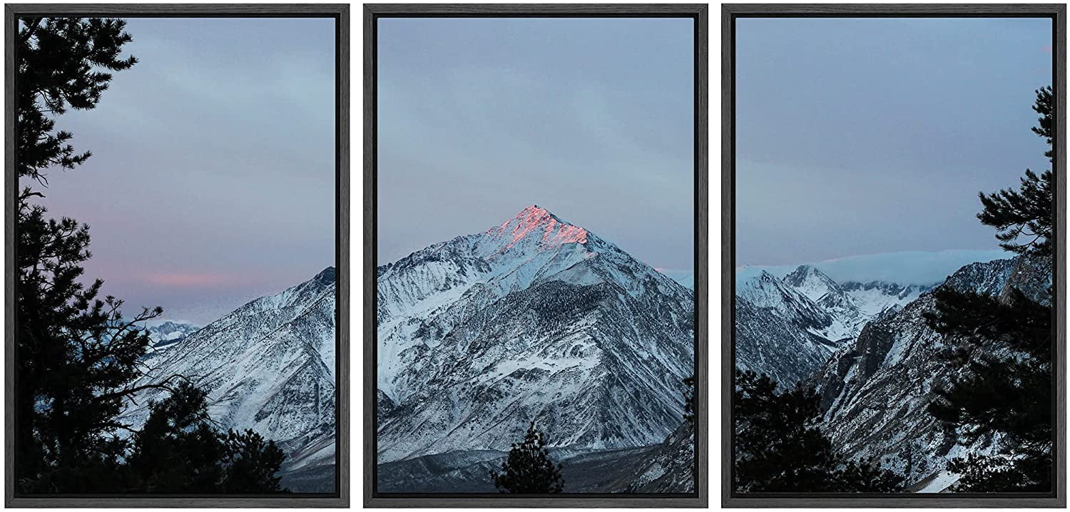 wall26 Framed Canvas Print Wall Art Set Snowy Mountains with Dark ...