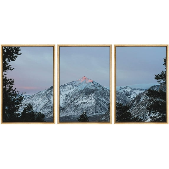 wall26 Framed Canvas Print Wall Art Set Snowy Mountains with Dark Forest Trees Nature Wilderness Photography Realism Rustic Colorful Travel Ultra for Living Room, Bedroom, Office - 24"x36"x