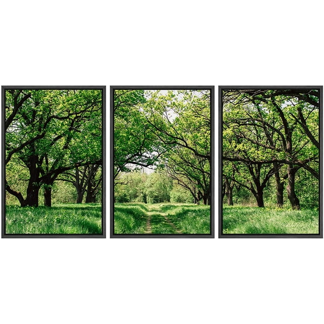 wall26 Framed Canvas Print Wall Art Set Southern Country Green Forest Tree Trail Nature Wilderness Photography Realism Rustic Landscape Colorful for Living Room, Bedroom, Office - 16&quot;x24&quot;x3