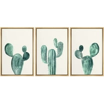 wall26 Framed Canvas Print Wall Art Set Southwest Desert Green Saguaro Cactus Nature Wilderness Illustrations Modern Art Bohemian Decorative for Living Room, Bedroom, Office - 16"x24"x3 Nat