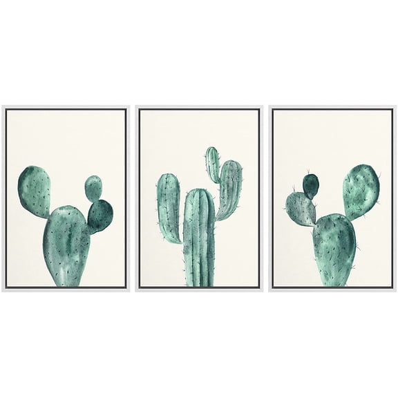 wall26 Framed Canvas Print Wall Art Set Southwest Desert Green Saguaro Cactus Nature Wilderness Illustrations Modern Art Bohemian Decorative for Living Room, Bedroom, Office - 24"x36"x3 Whi