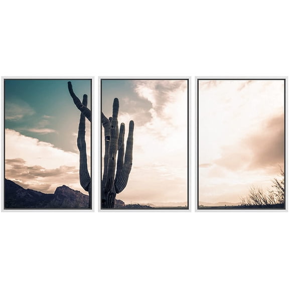 wall26 Framed Canvas Print Wall Art Set Southwest Saguaro Cactus Phoenix, Arizona Nature Wilderness Realism Rustic Relax/Calm Nature Wildlife for Living Room, Bedroom, Office - 24"x36"x3 Wh
