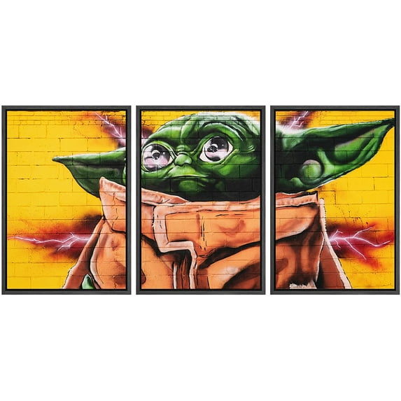 wall26 Framed Canvas Print Wall Art Set Spray Paint Alien Baby Yoda Grogu Graffiti & Street Art Comic Book Illustrations Modern Art Urban Portrait for Living Room, Bedroom, Office - 24"x36&q