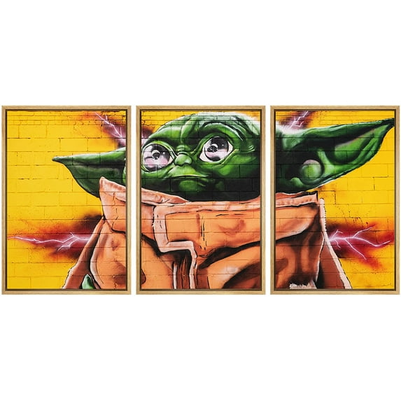 wall26 Framed Canvas Print Wall Art Set Spray Paint Alien Baby Yoda Grogu Graffiti & Street Art Comic Book Illustrations Modern Art Urban Portrait for Living Room, Bedroom, Office - 16"x24&q