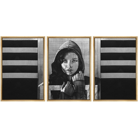 wall26 Framed Canvas Print Wall Art Set Spray Paint Black & Gray Woman Graffiti & Street Art Comic Book Illustrations Modern Art Urban Portrait for Living Room, Bedroom, Office - 24"x36&