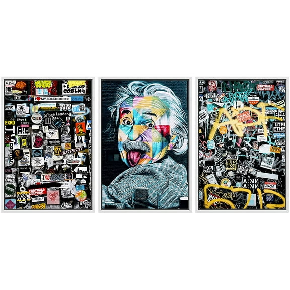 wall26 Framed Canvas Print Wall Art Set Spray Paint Funny Albert Einstein Graffiti &amp; Street Art Comic Book Illustrations Modern Art Urban Portrait for Living Room, Bedroom, Office - 24"x36&q