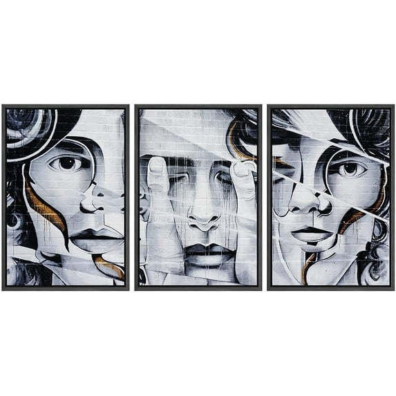 wall26 Framed Canvas Print Wall Art Set Spray Paint Geometric Brick Faces Graffiti & Street Art Comic Book Illustrations Modern Art Urban Portrait for Living Room, Bedroom, Office - 16"x24&q