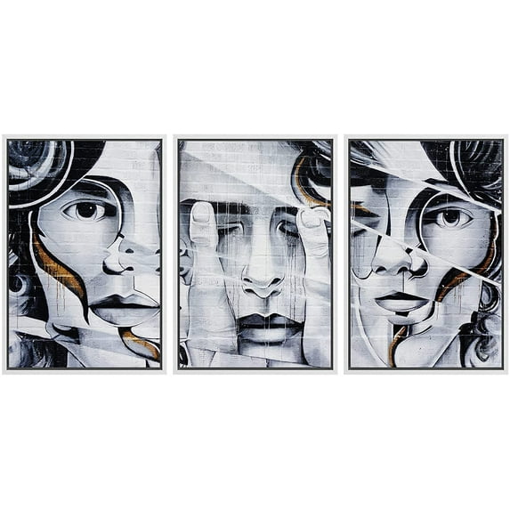 wall26 Framed Canvas Print Wall Art Set Spray Paint Geometric Brick Faces Graffiti & Street Art Comic Book Illustrations Modern Art Urban Portrait for Living Room, Bedroom, Office - 16"x24&q