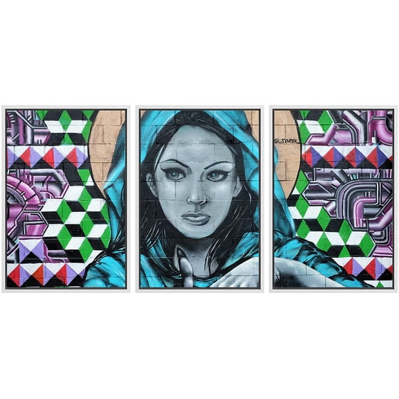wall26 Framed Canvas Print Wall Art Set Spray Paint Geometric Mystic Lady Graffiti &amp; Street Art Comic Book Illustrations Modern Art Urban Portrait for Living Room, Bedroom, Office - 24"x36&q
