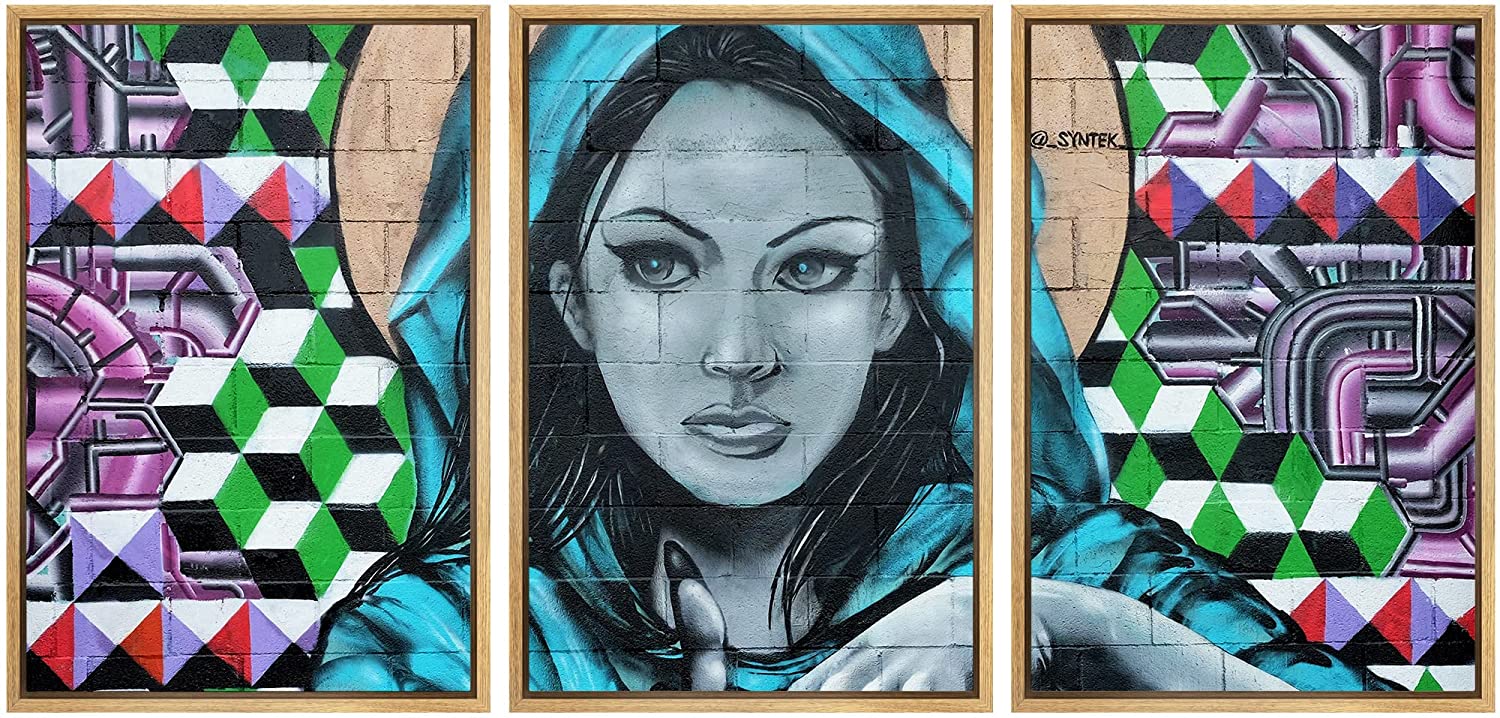 wall26 Framed Canvas Print Wall Art Set Spray Paint Geometric Mystic Lady  Graffiti amp; Street Art Comic Book Illustrations Modern Art Urban  Portrait for Living Room, Bedroom, Office 24quot;x36q