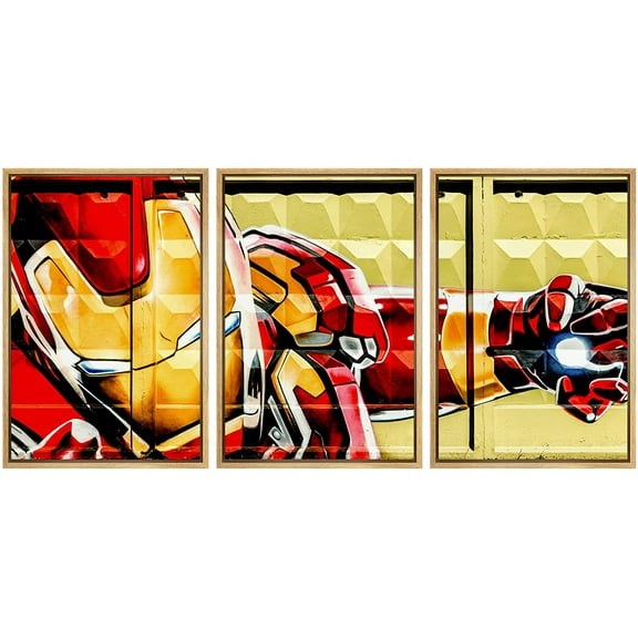 wall26 Framed Canvas Print Wall Art Set Spray Paint Iron Man Superhero Graffiti &amp; Street Art Comic Book Illustrations Modern Art Urban Portrait for Living Room, Bedroom, Office - 24"x36&quot