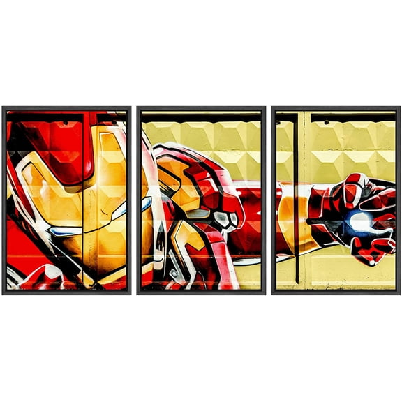 wall26 Framed Canvas Print Wall Art Set Spray Paint Iron Man Superhero Graffiti & Street Art Comic Book Illustrations Modern Art Urban Portrait for Living Room, Bedroom, Office - 16"x24"